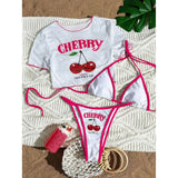 S -XL 13 Color Printed Three-Piece Bikini Set Short Sleeve Bikini Female Swimsuit Women Swimwear Bather Bathing Suit Swim V6854G
