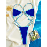 S - XL Extreme String Mini Micro Thong One Piece Swimsuit Women Swimwear Female Splicing Leopard Bather Bathing Suit Swim V7066