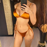 5 Colors Satin High Leg Cut Brazilian Two-Pieces Bikini Set Bikini Female Swimsuit Bathing Suit Women Swimwear Bather Swim V4964