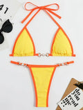 Sexy Halter Pearl Extreme Mini Micro Bikini Female Swimsuit Women Swimwear Two-pieces Bikini set Ribbed Bather Bathing Suit Swim