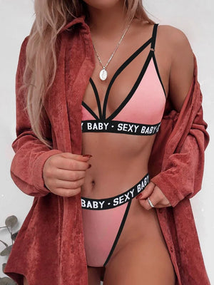 Bikini Women's Swimsuit Perspective Letter Fun Lingerie Summer Beach Outfit 2 Pcs Set Swimwear Sexy Female Clothing 2024