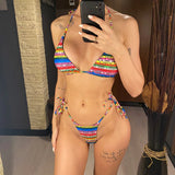 Letters Printed Colorful Mini Thong Bikini Women Swimwear Female Swimsuit Two-Pieces Bikini Set Bather Bathing Suit Swim V6041