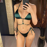 Sexy Diamond Rhinestone Halter Bikini Female Swimsuit Women Swimwear Two-Pieces Bikini Set Bather Bathing Suit Swim Lady V4114