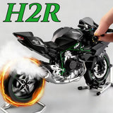 1:9 Scale H2R Motorcycle Model Toy Car Alloy Body Ignitable Start Spray Motor Models Shock Absorption Vehicles