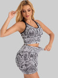 Snake Print Yoga Set Seamless High Waist Hip Lifting Elastic Breathable Quick Dry Anti Chafing Fitness Casual Sports 2Pcs Outfit