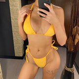 Sexy 11 Color Halter Mini Micro Thong Bikini Female Swimsuit Women Swimwear Two-Pieces Bikini Set Bather Bathing Suit Swim V4064