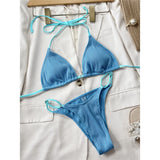 Sexy Neon Halter Ribbed Bikini Female Swimsuit Women Swimwear Two-Pieces Bikini Set Padded Bather Bathing Suit Swim Lady V4048