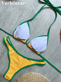 Brazilian Flag Halter Bikini Female Swimsuit Women Swimwear Two-Pieces Bikini Set High Leg Cut Bather Bathing Suit Swim V8369