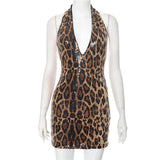 Shestyle V Neck Sequin Mini Sexy Dress Women Backless Sleeveless Halter Leopard Sheath Skinny Party Outfits Dot Brown Wild 2025