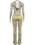 Weird Puss Letter Leopard Print 2 Piece Set Women Casual Zip Hooded Crop Jacke+Leggings Matching Stretch Sporty Street Outfits
