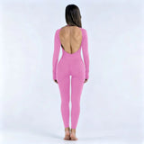 Sports Overall Bodysuit Women Seamless Jumpsuit Gym One-piece Suit Workout Outfits Backless Yoga Tights Long Sleeve Activewear