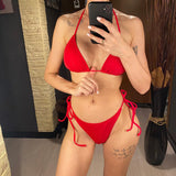 Glitter Sparkling Halter High Leg Cut Bikini Female Swimsuit Women Swimwear Two-Pieces Bikini Set Bather Bathing Suit Swim V5501
