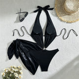 With Sarong Glitter Sparkling Depp V Neck One Piece Swimsuit Women Swimwear Female Cut Out Halter Bather Bathing Suit Swim V5754