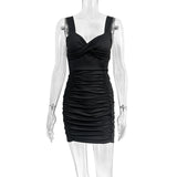 Sexy V Neck Mini Dress Sleeveless Ruched Bodycon Dress Women Elegant Summer Dress Party Tight Dress Clubwear Vestidos Lady D247