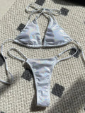 Halter Shiny PU Faux Leather Bikini Female Swimsuit Women Swimwear Two-piece Bikini Set Mini Micro Thong Bathing Suit Swim Lady