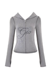 Gia 26SS Slim Fit Letter Printed Open Thread Design Hooded Zipper Short Jacket Pants Set
