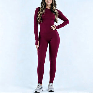 Sports Overall Bodysuit Women Seamless Jumpsuit Gym One-piece Suit Workout Outfits Backless Yoga Tights Long Sleeve Activewear