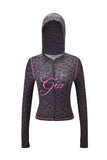 Gia 26SS Slim Fit Letter Printed Open Thread Design Hooded Zipper Short Jacket Pants Set