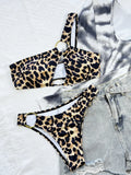 2024 New Women's Bikini Set Leopard Print Swimsuit 2 Pieces Suit Cut-Out Swimwear One Shoulder Bathing Suit Trajes De Baño Mujer