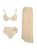 Sexy 3Pieces Push Up Bikini Set Women Swimsuit High Waist Perspective Tassel Skirt Beach Outing Bathing 2024 Feminine Swimwear