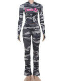 Weird Puss Letter Leopard Print 2 Piece Set Women Casual Zip Hooded Crop Jacke+Leggings Matching Stretch Sporty Street Outfits