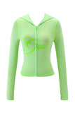 gia slim fit letter printed open thread design hooded zipper short jacket pants set