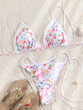 ZRTAK Triangle Bikini Set Sexy Swimwear Women 2026 Bikinis Floral Print Swimsuit Micro Thong Bandage Bathing Suits