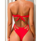 Bandeau Metal Rings Bikini Women Swimwear Female Swimsuit Two-Pieces Bikini Set Wrinkled High Cut Bather Bathing Suit Swim V5952