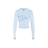 Gia 26SS Slim Fit Letter Printed Open Thread Design Hooded Zipper Short Jacket Pants Set