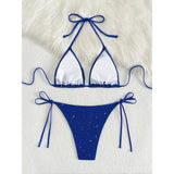 Glitter Sparkling Halter High Leg Cut Bikini Female Swimsuit Women Swimwear Two-Pieces Bikini Set Bather Bathing Suit Swim V5501
