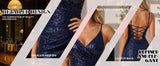 Hdsmfos Sparkly Sequin Homecoming Dresses 2026 for Women V Neck Spaghetti Strap Ruched Mini Party Dress