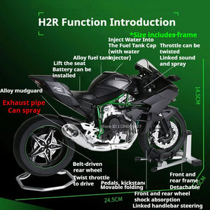 1:9 Scale H2R Motorcycle Model Toy Car Alloy Body Ignitable Start Spray Motor Models Shock Absorption Vehicles