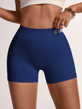 Women's Cycling Side Letter V-Shaped Sports Yoga Shorts, Skin-Friendly Super Breathable Process High Elasticity Waist-Cinching H