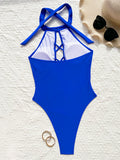 High Neck Lace Up High Leg Cut Women Swimwear One Piece Swimsuit Female Backless Monokini Hollow Out Bathing Suit Swim Bodysuit