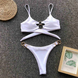 Sexy Metal Rings Leopard Brazilian Bikini Female Swimsuit Women Swimwear Two-piece Bikini set Bather Bathing Suit Swim V1441L