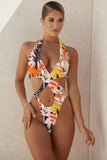 Sexy High Cut Out Halter Female Swimwear One Piece Swimsuit Women Cross Bandage Monokini Bather Bathing Suit Swim Bodysuit