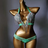 2020 venus vacation sexy women daimond push up crystal V collar rhinestone swimwear hot selling bathing suit biquini