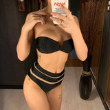 Sexy High Waist Bikini Bandeau Swimsuit Female  Women Swimwear Two-Pieces Bikini Set With Bra Cup Bather Bathing Suit V1297