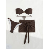 New Bandeau With Skirt Bikini Women Swimwear Female Swimsuit Three-Pieces Bikini Set High Leg Cut Bather Bathing Suit Swim V6264