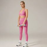2 Piece Fitness Sets for Women Padded Push Up Sports Bra Booty Leggings with Pockets Yoga Gym Outfits Workout Sets Female