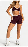 Women Leopard Print 2 Piece Yoga Set High Waist Butt Lift Biker Shorts Adjustable Strap Sports Bra Gym Workout Activewear