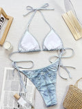 Denim Printed Halter Strappy High Cut Bikini Women Swimsuit Female Swimwear Two-pieces Bikini Set Bather Bathing Suit Swim Lady