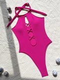 High Neck Lace Up High Leg Cut Women Swimwear One Piece Swimsuit Female Backless Monokini Hollow Out Bathing Suit Swim Bodysuit