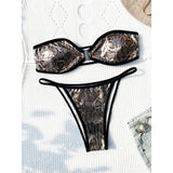 Snake Skin Printed Bandeau High Cut Bikini Female Swimsuit Women Swimwear Two-Pieces Bikini Set Bather Bathing Suit Swim V5344