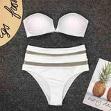 Sexy High Waist Bikini Bandeau Swimsuit Female  Women Swimwear Two-Pieces Bikini Set With Bra Cup Bather Bathing Suit V1297
