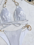 Shiny Metal Chains Rhinestone Diamond Bikini Female Swimsuit Women Swimwear Two-pieces Bikini Set Halter Bathing Suit Swim Lady
