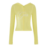 Gia 26SS Slim Fit Letter Printed Open Thread Design Hooded Zipper Short Jacket Pants Set