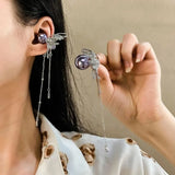 Creative Butterfly Earphone Clips Silver Tassels Headphone Accessories Two Pieces Set Artificial Crystals Earphone Decorations