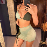 3 PCS With Skirt Splicing Halter Bikini Female Swimsuit Women Swimwear Three-Pieces Bikini Set Bather Bathing Suit Swim V4555
