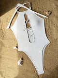 High Neck Lace Up High Leg Cut Women Swimwear One Piece Swimsuit Female Backless Monokini Hollow Out Bathing Suit Swim Bodysuit